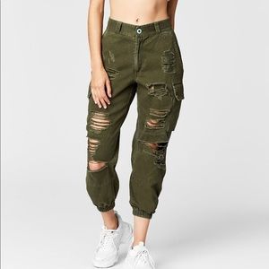 Carmar denim army green distressed cargo pants